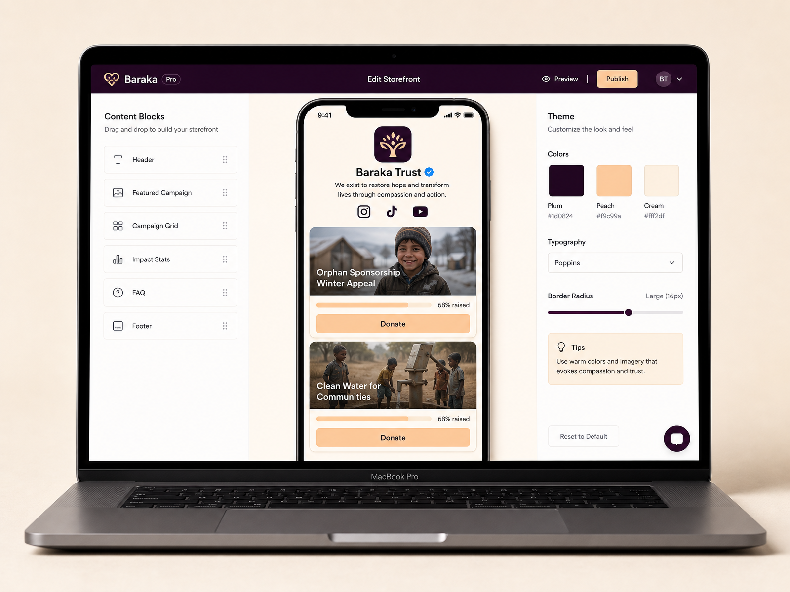 CharityFront storefront editor