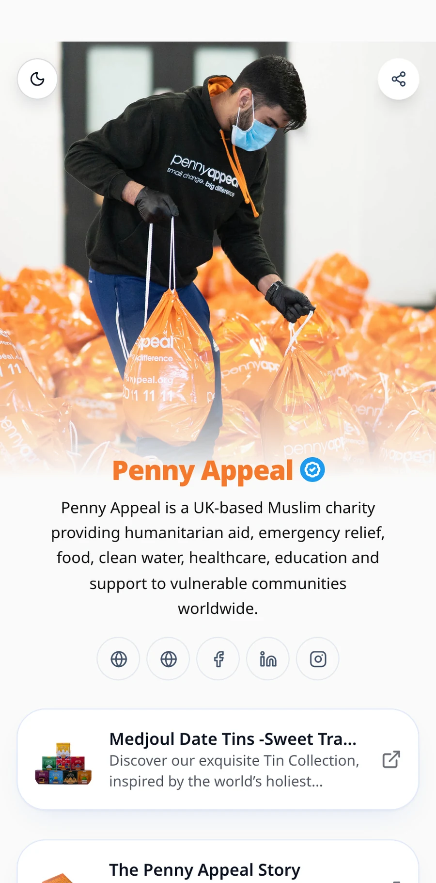 A live CharityFront charity storefront on a mobile phone