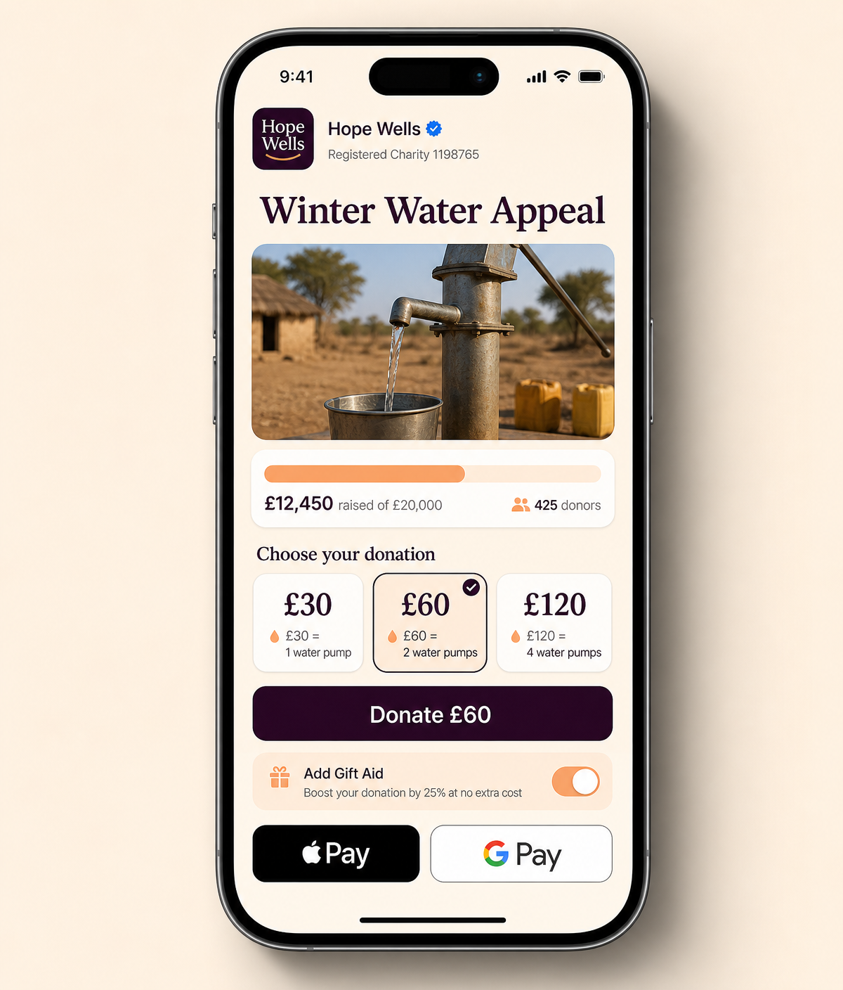 CharityFront donation page on mobile